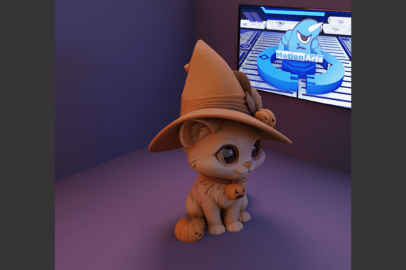 Discover the Enchantment of the Witch Kitten 3D Model
