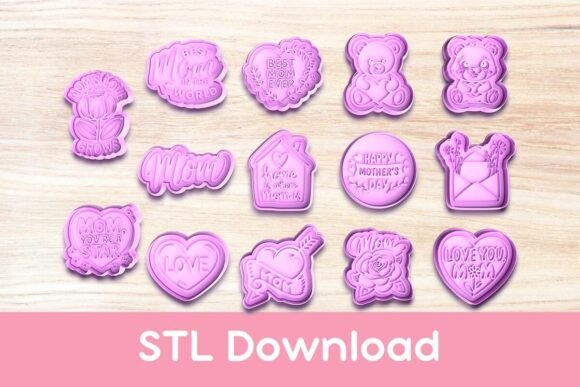 Shower Mom with Love and Cookies: Mothers Day Large Pack Cookie Cutters and Stamp STLs